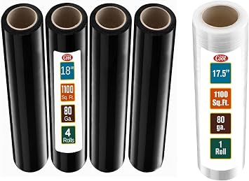 Simply Cool 4 Pack 18 Black and 1 Pack 17.5" Clear Stretch Wraps