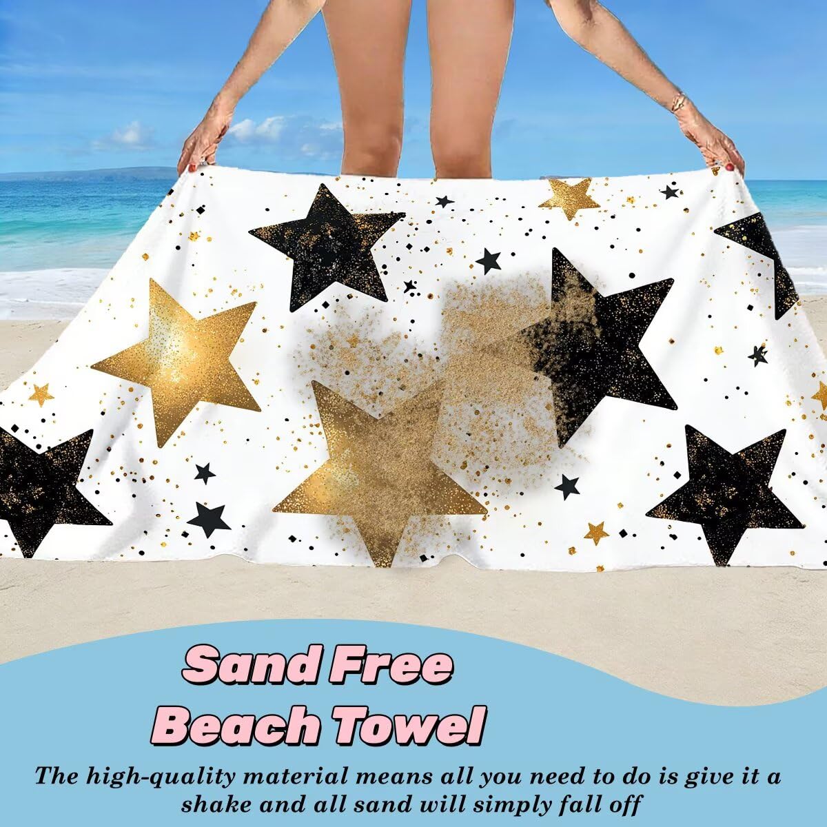 Toalla Playa 90x200 cm, Toalla Gimnasio Microfibra Secado Rapido, Juego de 2 Antiarena Toallas de Playa, Ligera Compacta Toallas Microfibra Grande para Viaje, Regalo Hombre Mujer (Estrella) -3829