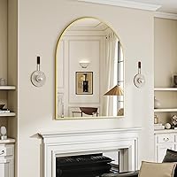 Vista 23 de BEAUTYPEAK Espejo de Pared Montado, Espejo de Baño Arqueado de 26 pulgadas x 38 pulgadas, Espejo de Tocador de Pared Dorado con Marco de Metal