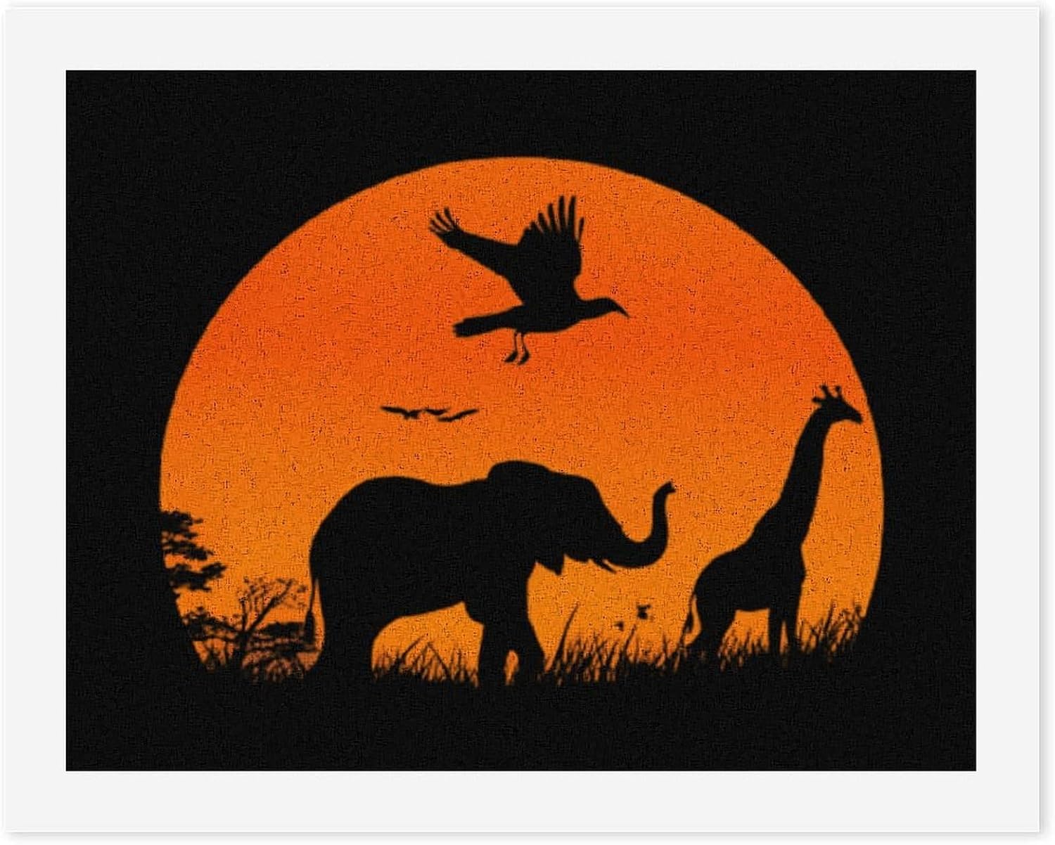 Silhouette African Animals Sunset Funny Digital Oil Painting Horizontal DIY Printed Artwork by Number Kits Decor Gifts for Adults