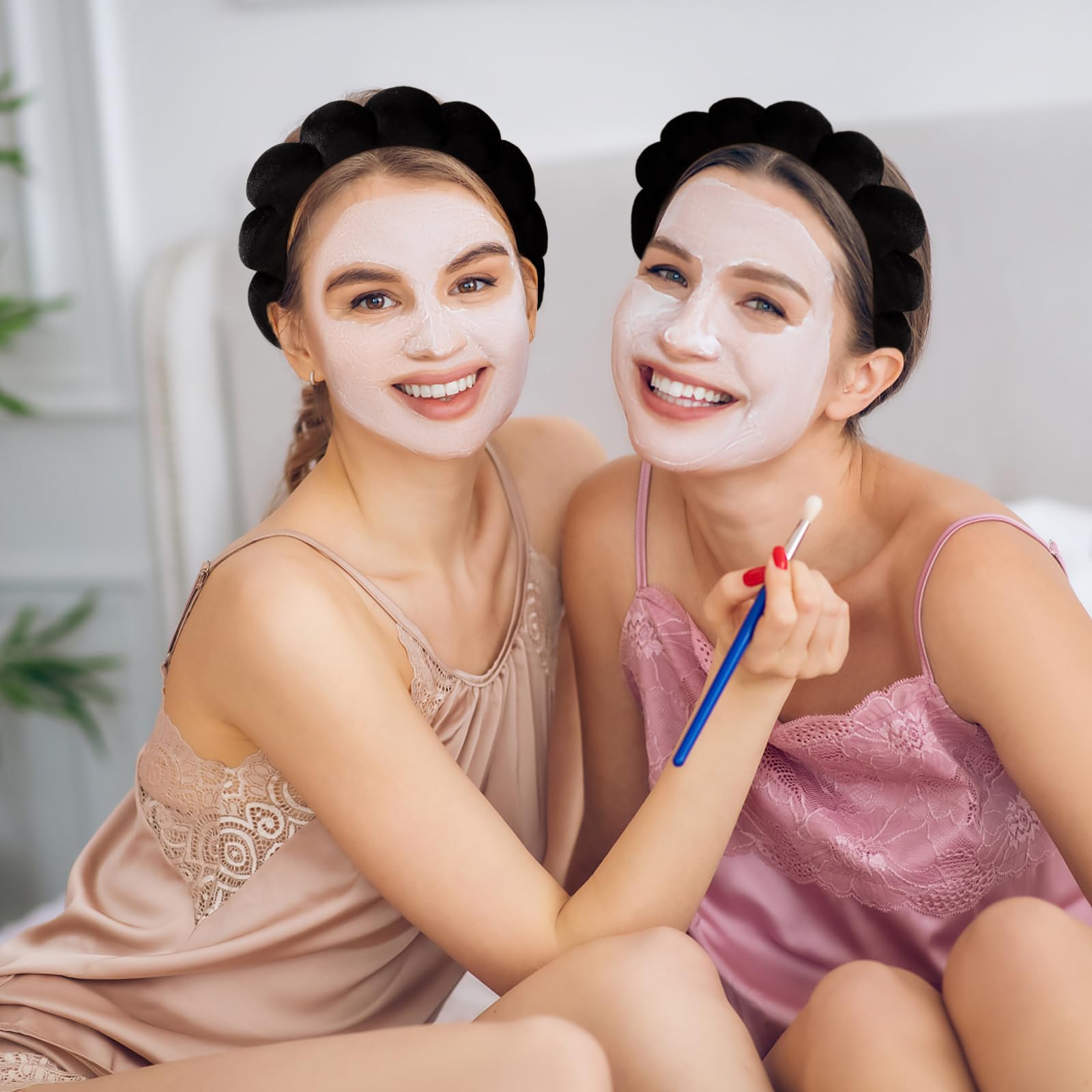 Fascia Per Capelli Morbida In Spugna E Velluto Per Spa, Cura Della Pelle, Trucco E Lavaggio Viso - Antiscivolo, Unisex, Colore Nero