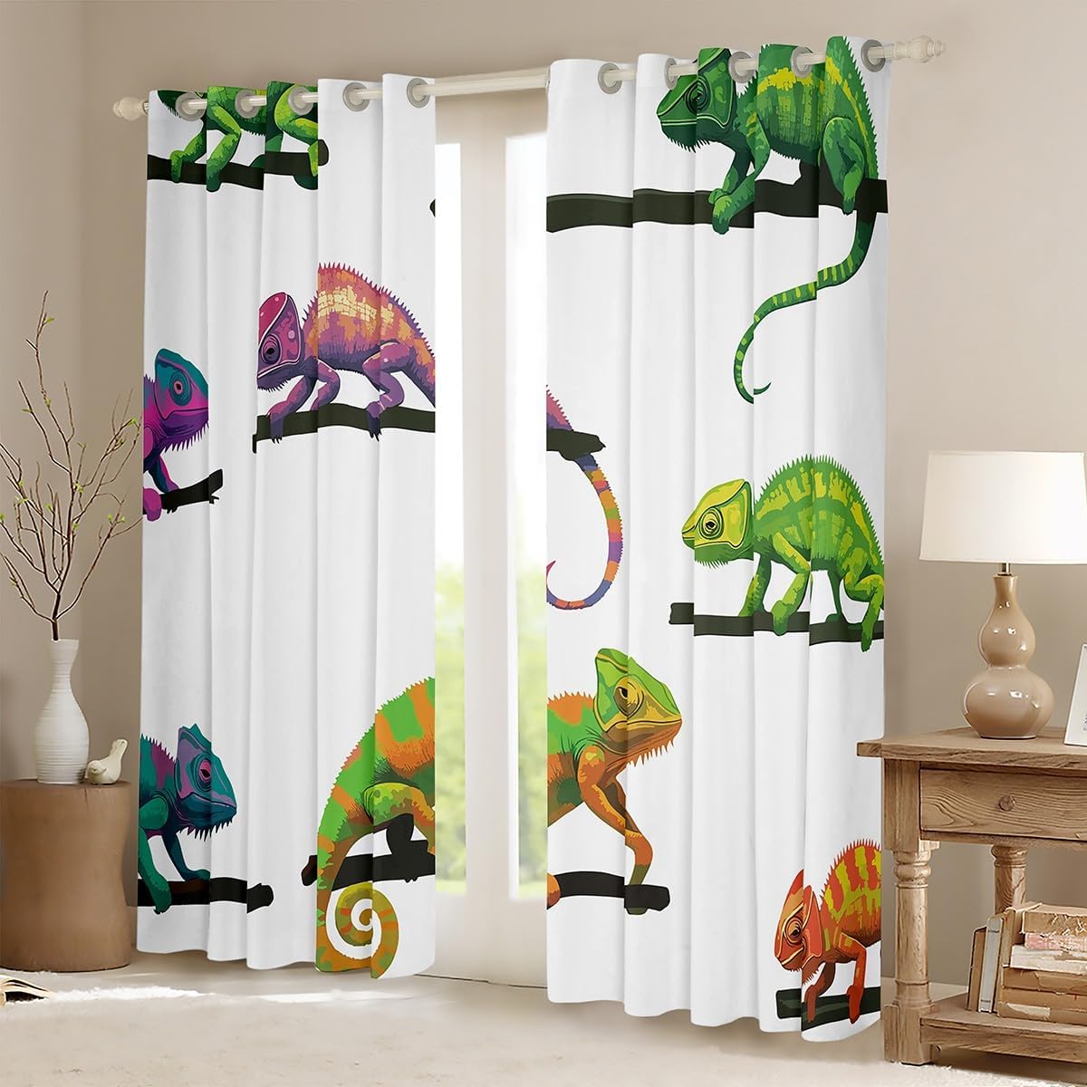 Lizard Curtains Creature Reptile Blackout Curtains for Child Boys Girls,Cute Chameleon Curtains & Drapes Cartoon Lovely Pet Window Curtains 76"X45",Wild Animal Wild Safari Theme Kawaii Room Decor