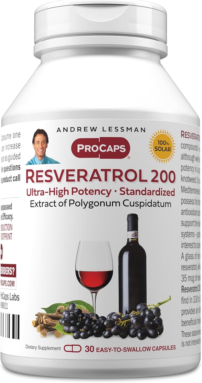 ANDREW LESSMAN Resveratrol-200mg - 30 Capsules - Red Wine's Beneficial, Naturally Occurring Anti-oxidant, Without Alcohol. Additives Free
