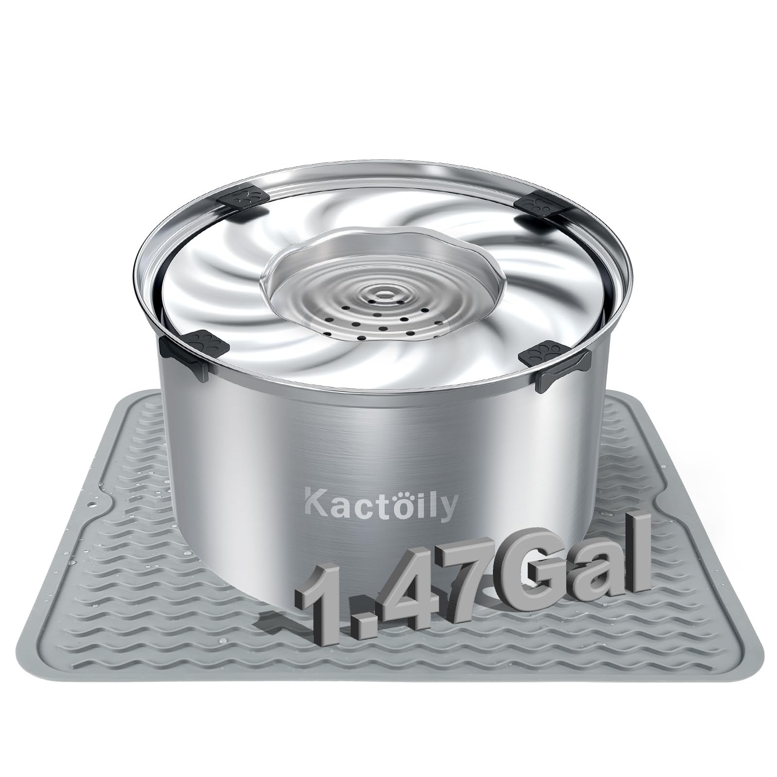 kactoily 1.47 Gal Stainless Steel Dog Water Bowl, 24 Cups Large No Spill Dog Bowl with Non-Slip Mats, Splash Proof Slow Water Drinking for Messy