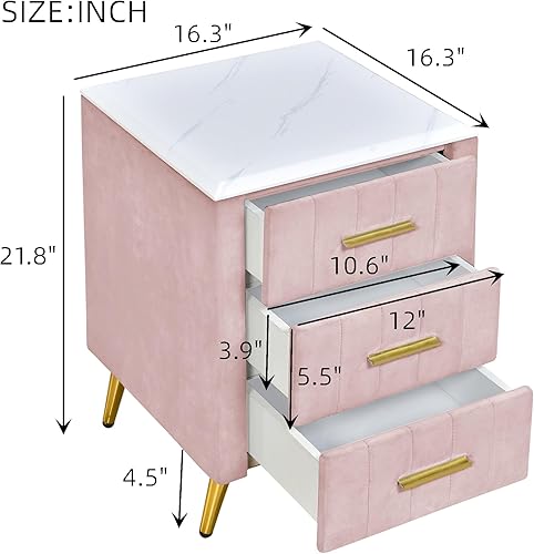 Miniatura 42 de SOFTSEA Mesita de noche de terciopelo con 2 cajones, moderna mesita de noche tapizada con almacenamiento, mesa auxiliar con tira de purpurina