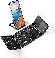 Samsers Foldable Bluetooth Keyboard with Touchpad & Phone Holder - Ultra Slim Rechargeable Full-Size Portable Keyboard for iOS Android Windows Tablets Laptops Black