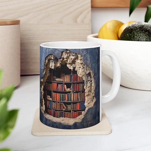 Miniatura 2 de Taza 3D de estantería - Taza de libro 3D, taza de café con libro, taza de café de libro, tazas de cerámica con diseño creativo del espacio, regalo