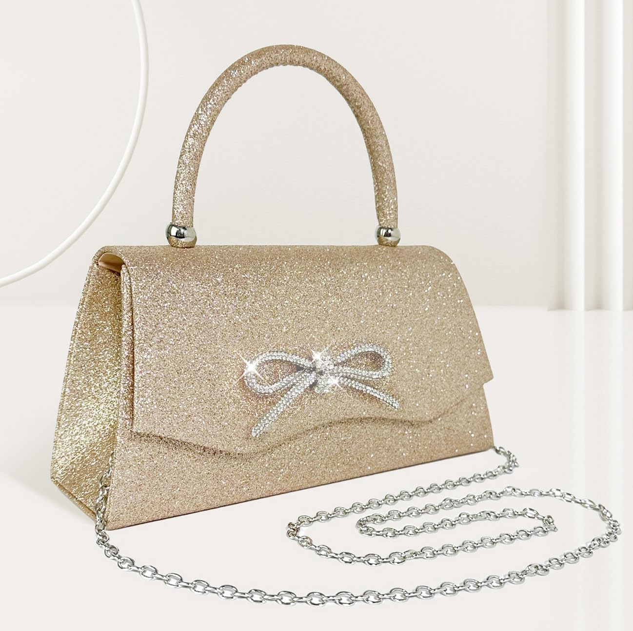 Trisapu Womens Evening Bag Sparkly Bow Clutch Purse Wedding Party Purses Glitter Rhinestone Cocktail Prom Handbags