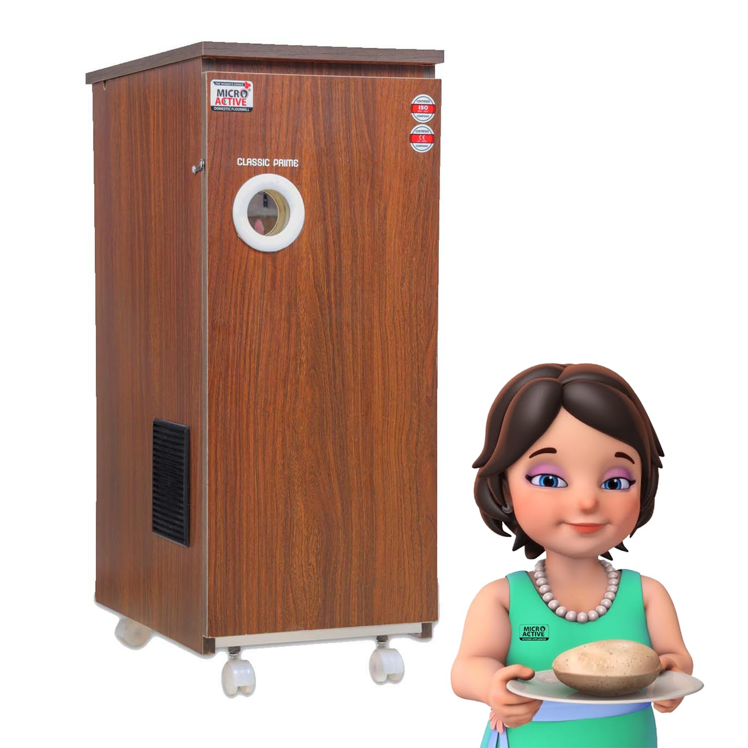 MICROACTIVE® Classic Prime Fully Automatic Domestic Flour Mill/Atta Chakki/Gharghanti/Aata Maker with Standard Accessories (Wooden Texture, matt Finish, Classy Handle). (Wooden Brown)-image-4