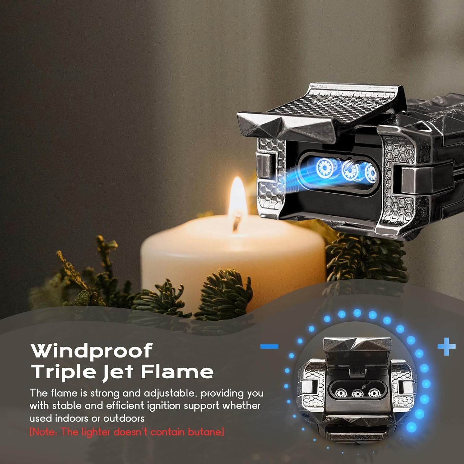 5-in-1 Torch Lighter, with V-Cutter, Holder, Punch, Draw Enhancer Tool, Windproof Triple Flame Torch Lighter, Multifunctional Accessories Gifts for Men, Refillable Butane Lighter for Candles, Travel