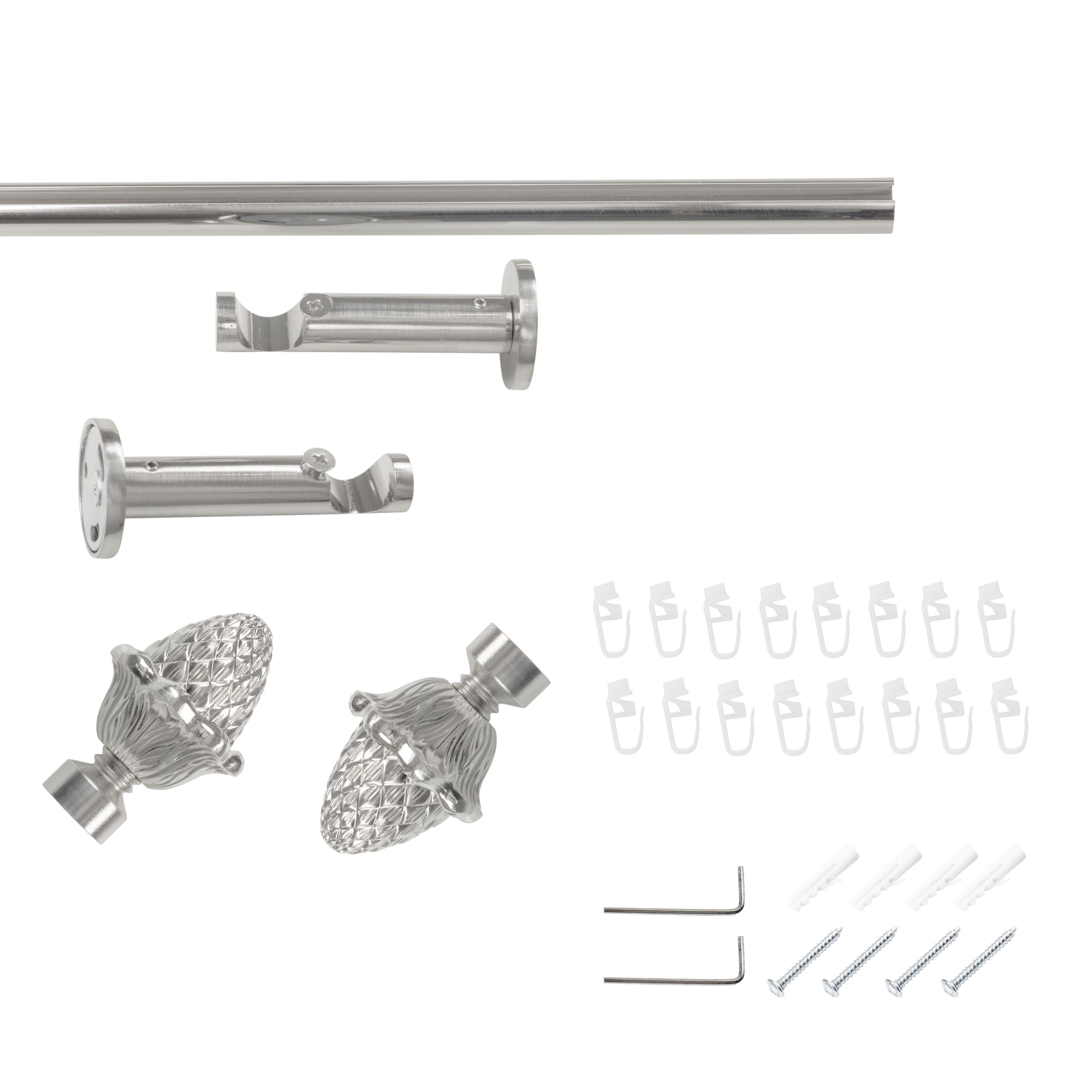 SN Deco Gardinenstange Innenlauf Nantes, 19 mm, 1-läufig, Stahl, Komplett-Set mit Ringen, Profilträger, 360 cm, edelstahl optik