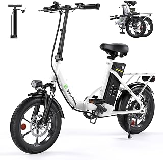isinwheel U4 16" Folding E Bike for Adults Electric Bike with Suspension, 10.4Ah Battery, 500W Motor, 19mph Top Speed, Step Through Adult Electric Bicycles, Mini Commute Ebike for Adults and Teens