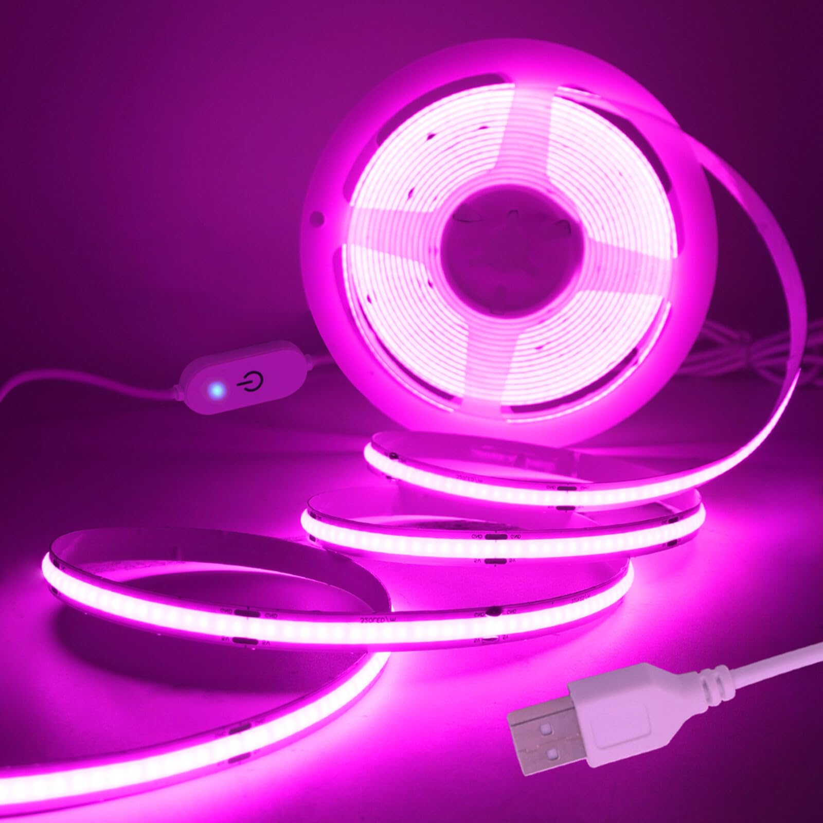 KAFULA 5V Dimmable COB LED Light Strip [4m, Pink Light], USB Powered, 320 LEDs/m Flexible FCOB LED Fairy Light CRI90+, can be Cut Every 5cm, Home Decoration - Power Supply not Included