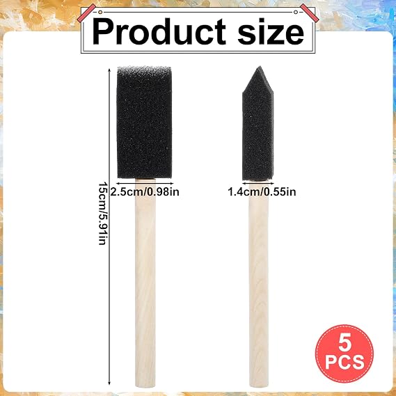 Giantree 5Pcs Foam Brushes for Painting, Foam Paint Brushes, Sponge Paint Brush, 1 Inch Paint Brush for Painting, Wooden Handles Brushes for Staining DIY Craft Varnishes Painting and Cleaning(1 Inch)