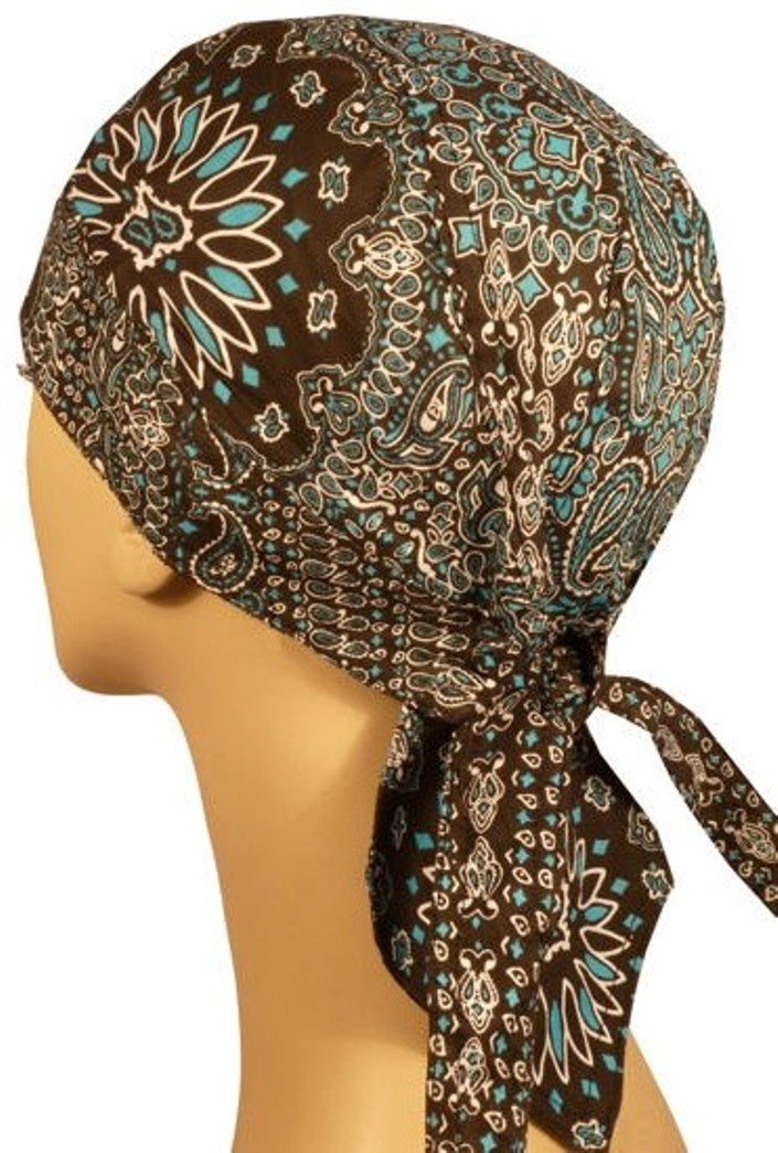 Danbanna Deluxe Combo Teal and Black Paisley Head Wrap Doo Rag Skull Cap with Terry Cloth Sweatband By