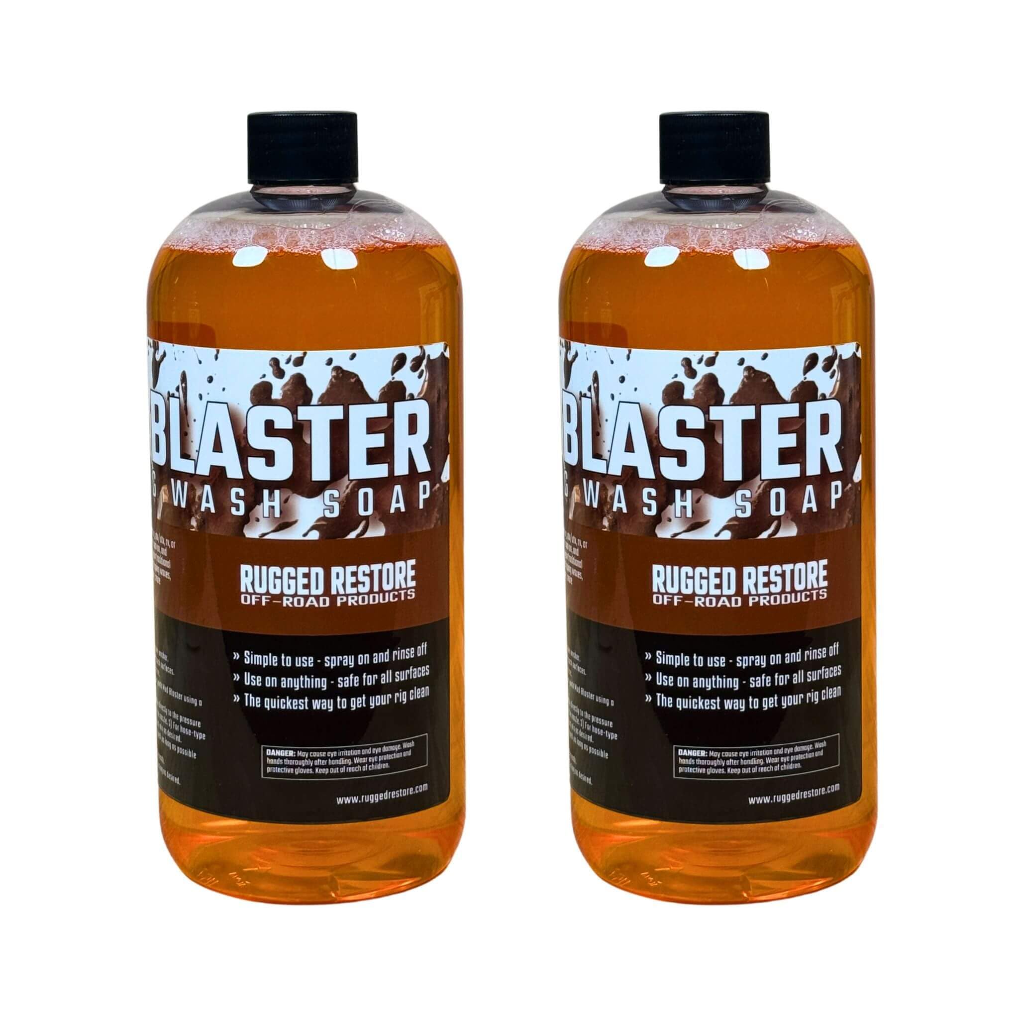 Rugged Restore Mud Blaster Foaming Car Wash Soap ((2) 32oz Bottles + Garden Hose Foam Cannon)