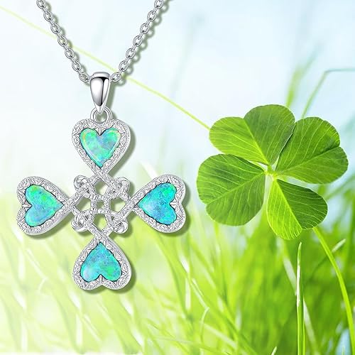 Miniatura 3 de PROESS Collar de trébol triquetra de piedra lunar para mujer, plata de ley, nudo celta, nudo de brujas, collar con nudo celta de ópalo verde