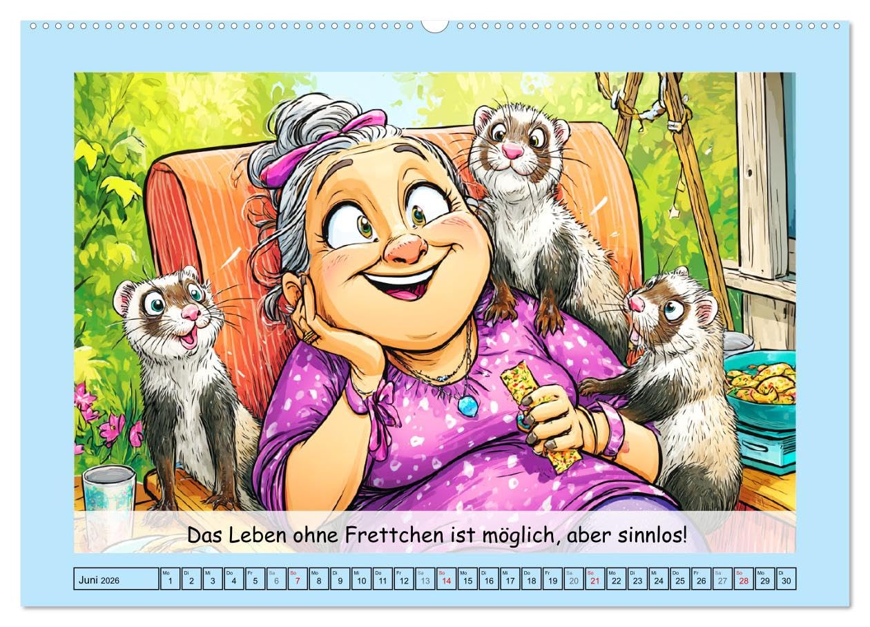 Frettchen. Lustige Cartoons und witzige Sprüche (hochwertiger Premium Wandkalender 2026 DIN A2 quer), Kunstdruck in Hochglanz: Lustige Cartoons über ... flauschig, fantastisch! (CALVENDO Tiere)