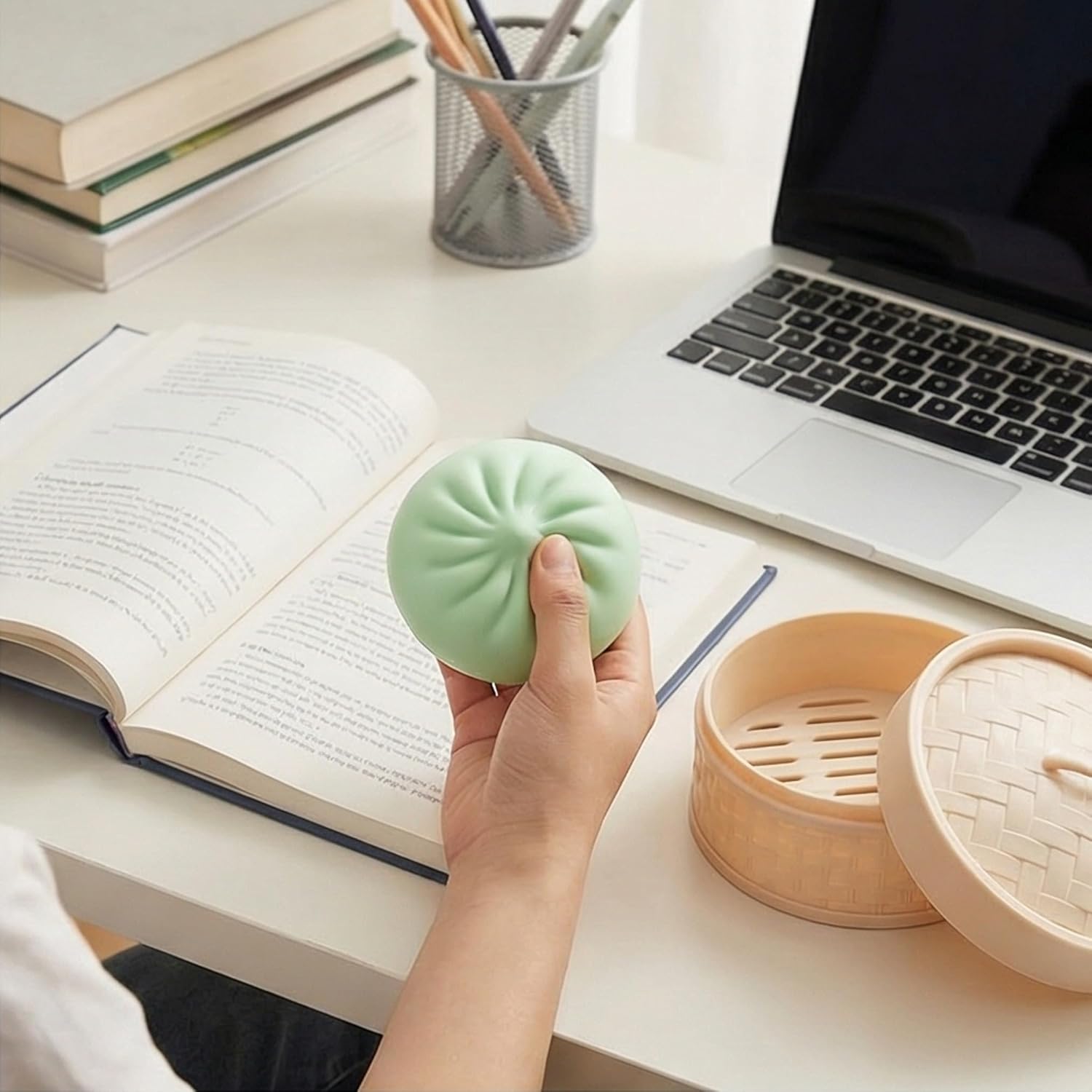 Soft Steamed Bun Squeeze Figurine for Study Desk - Portable Stress Management Tool for Students and Library Use Green
