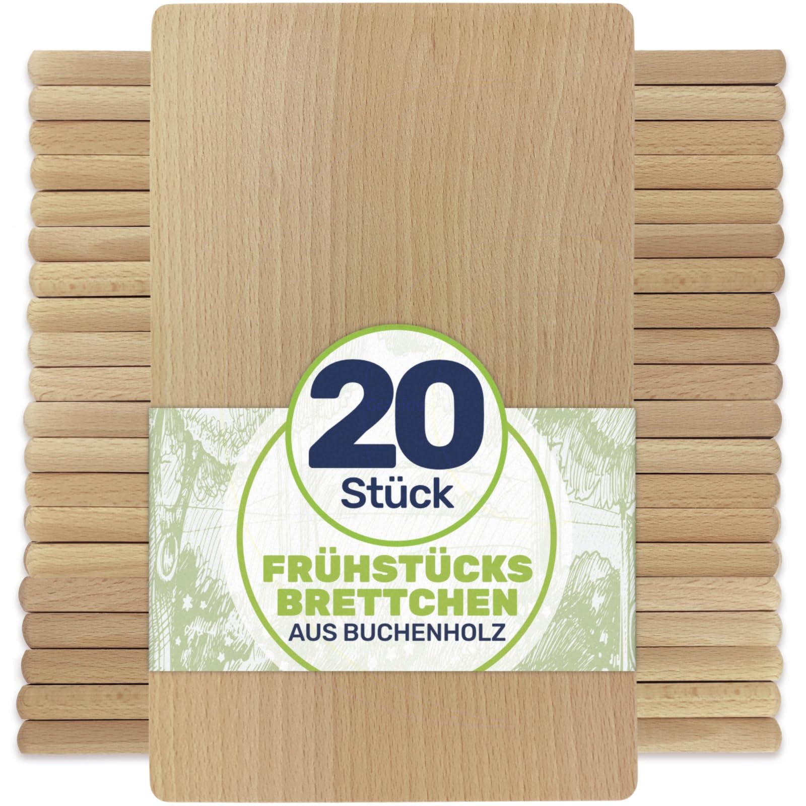 Gravidus Frühstücksbrettchen Holzbrett Buche 22x12x1 cm (20 Stück)