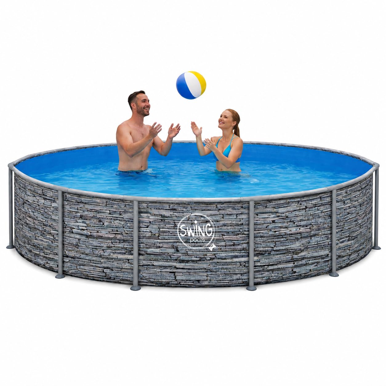 HAF® Swing Metal Frame Piscina con dimensioni 366 x 91 cm, effetto pietra naturale, capacità di circa 8.300 litri, piscina di alta qualità, piscina da giardino senza pompa filtro
