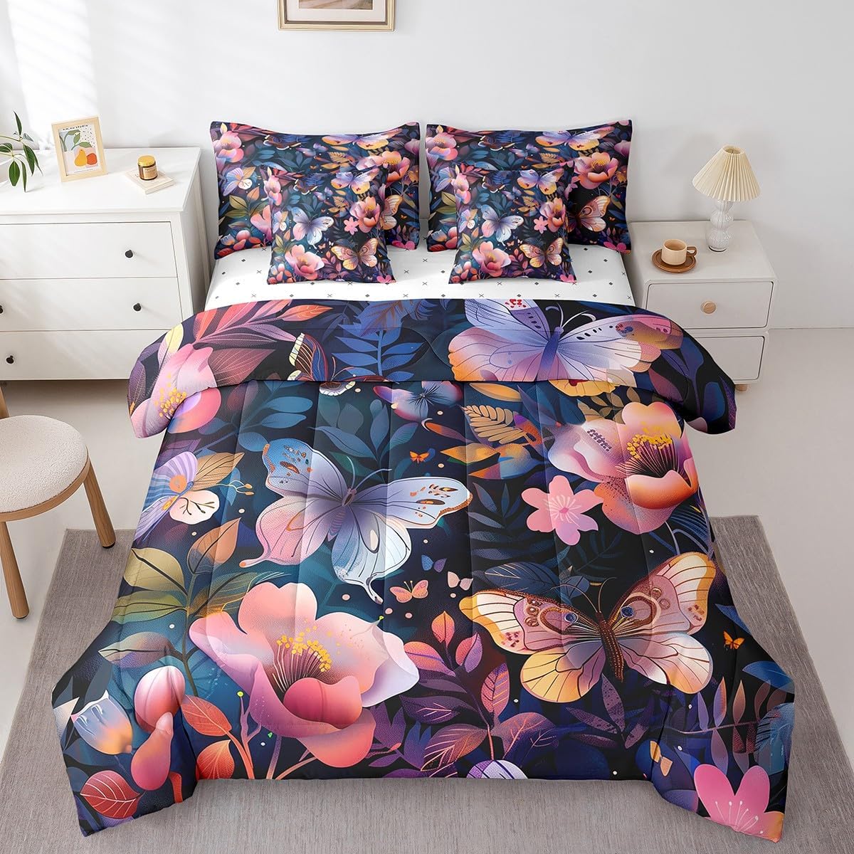 Erosebridal Gradient Butterfly Bed in a Bag 7Piece for