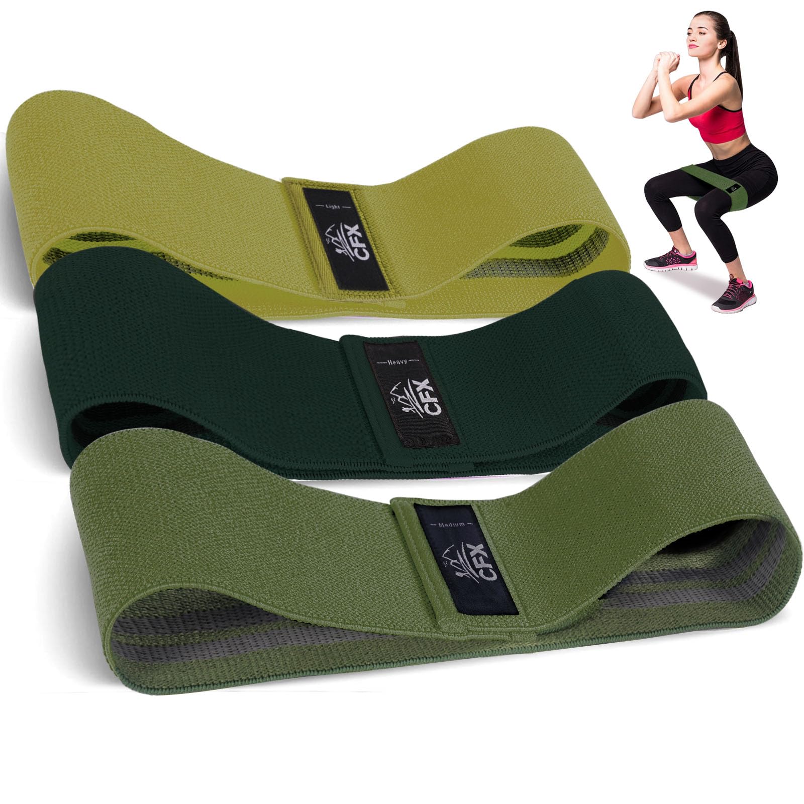 CFX Resistance Bands Set, Exercise Bands with Non-Slip Design for HIPS & Glutes, 3 Levels Workout Bands for Women and Men, Booty Bands for Home Fitness, Yoga, Pilates