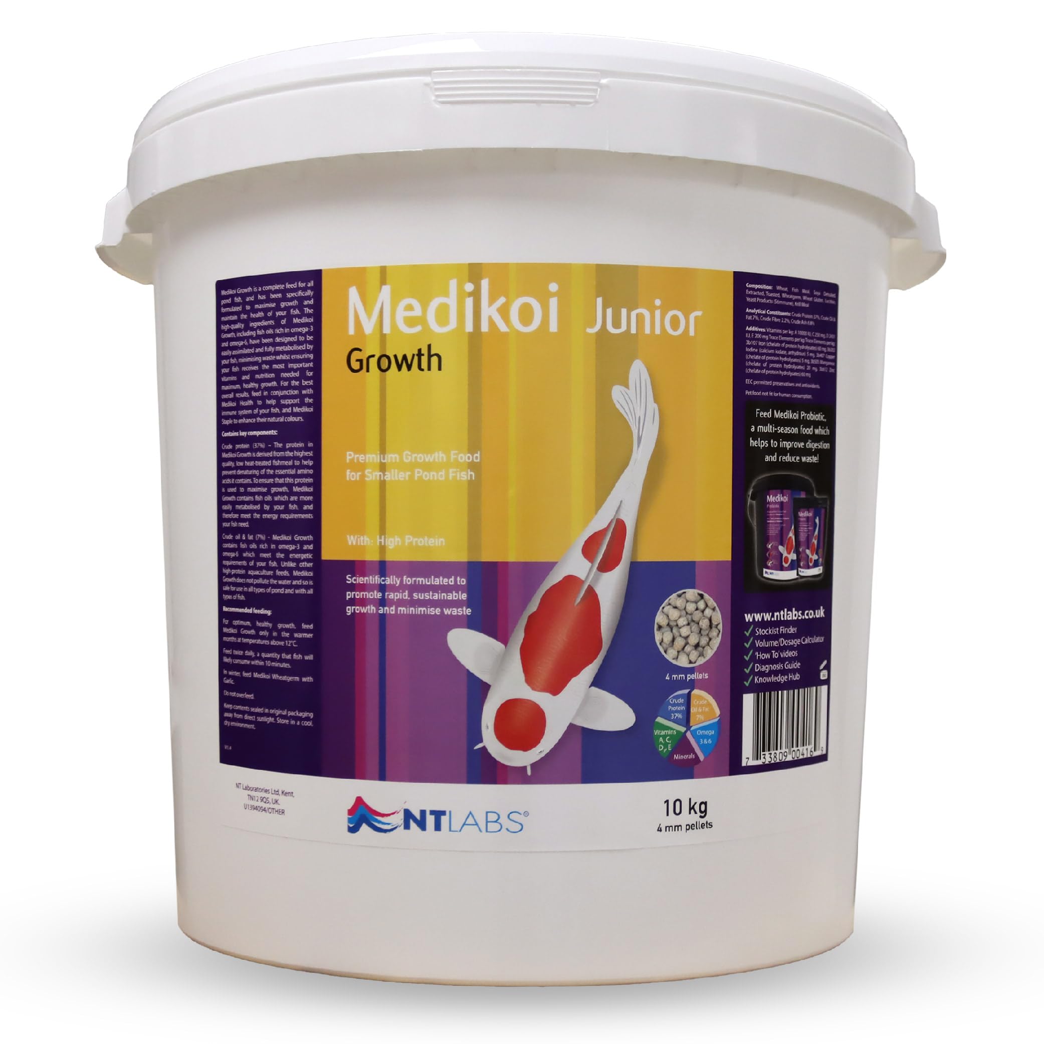 NT Labs Medikoi Growth, Complete Feed for All Pond Fish, Ideal for Late Spring and Summer Feeding, High Protein Koi Feed, Maintains Immune System, Koi Fish Food (10 kg (Pack of 1), Junior)