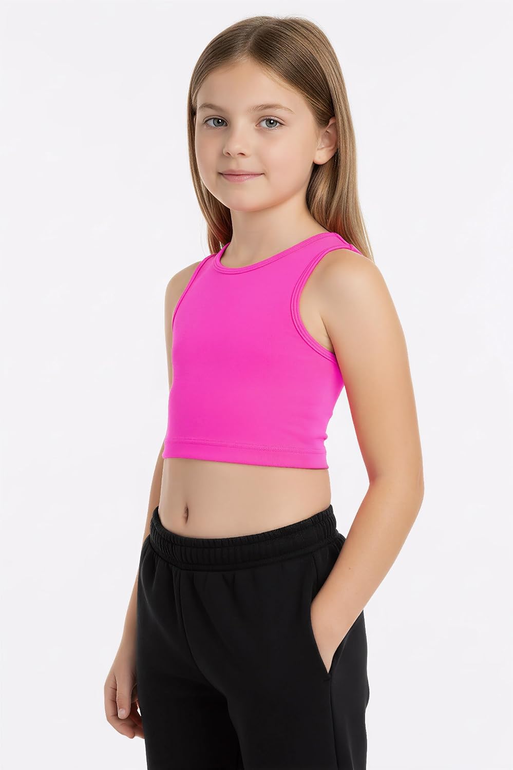 Kurve Premium Girls Seamless Supersoft Sleeveless Crop Tank Top - Stretchy Bra, UV UPF 50+ (Made in USA)