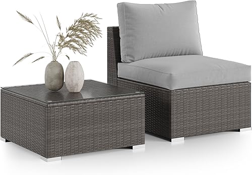 Miniatura 10 de Wisteria Lane Sofá de 2 piezas sin brazos para patio, muebles seccionales de mimbre para exteriores con cojín, sofás de dos plazas adicionales