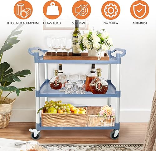 Miniatura 5 de Carros utilitarios con ruedas, carrito rodante de gran tamaño con ruedas, carrito de alimentos resistente de 600 libras con ruedas bloqueables y