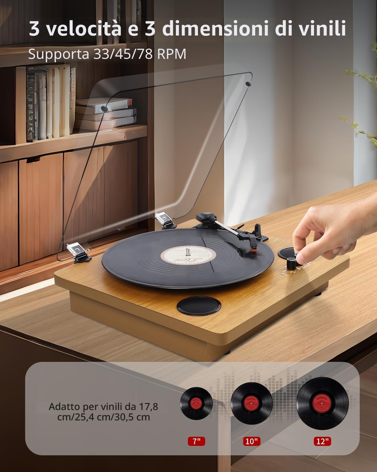 VIFLYKOO Bluetooth Vintage Vinyl Turntable 3 Speeds 33/45/78 RPM with 2 Integrated Speakers and Digital Encoder, Belt Transmission, RCA/AUX/Headphone/LP -Natural Wood