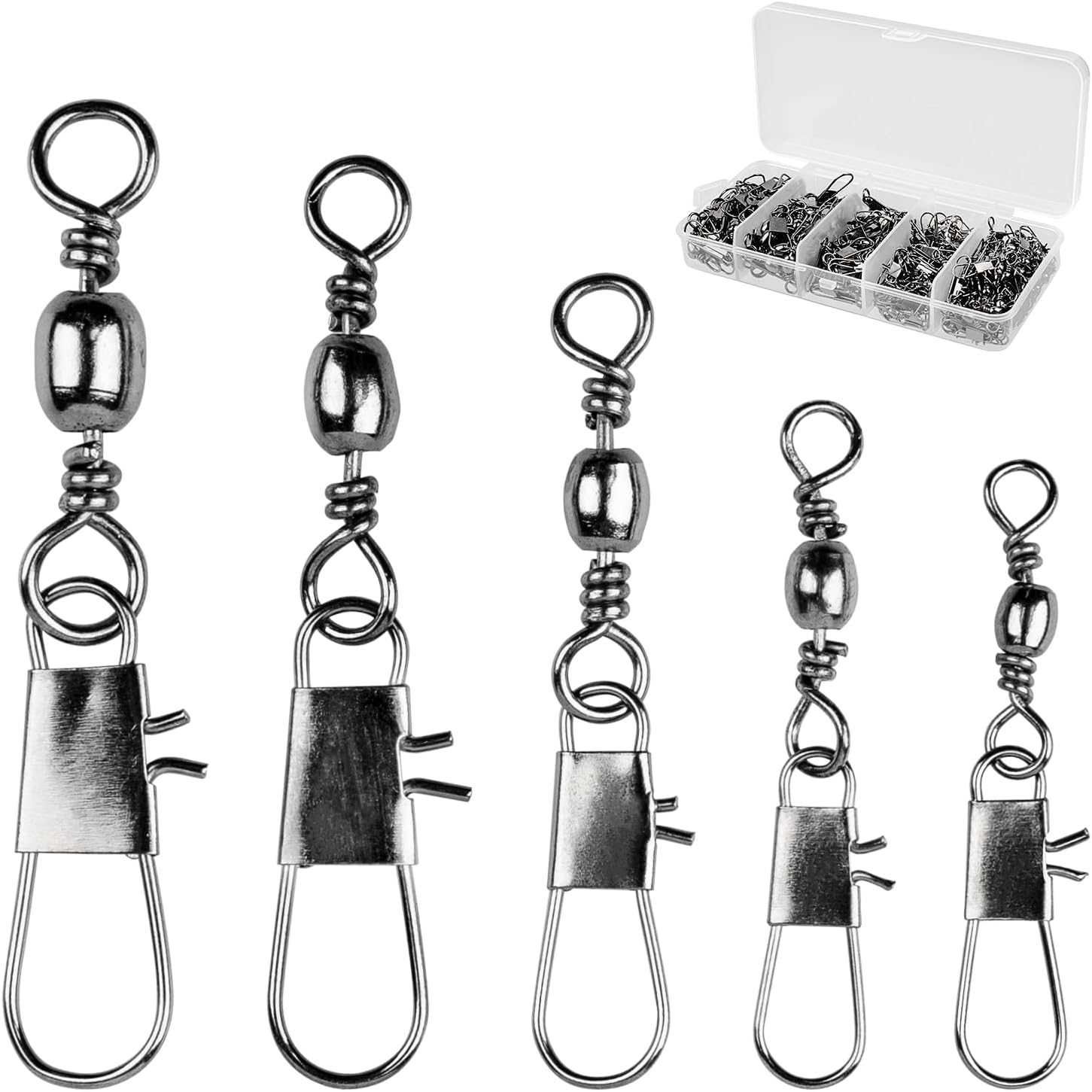 ReeMoo 200PCS Fishing Rolling Ball Bearing Barrel Swivel with Safety Snap Connector Fishing Accessories #2#4#6#8#10 : Sports & Outdoors