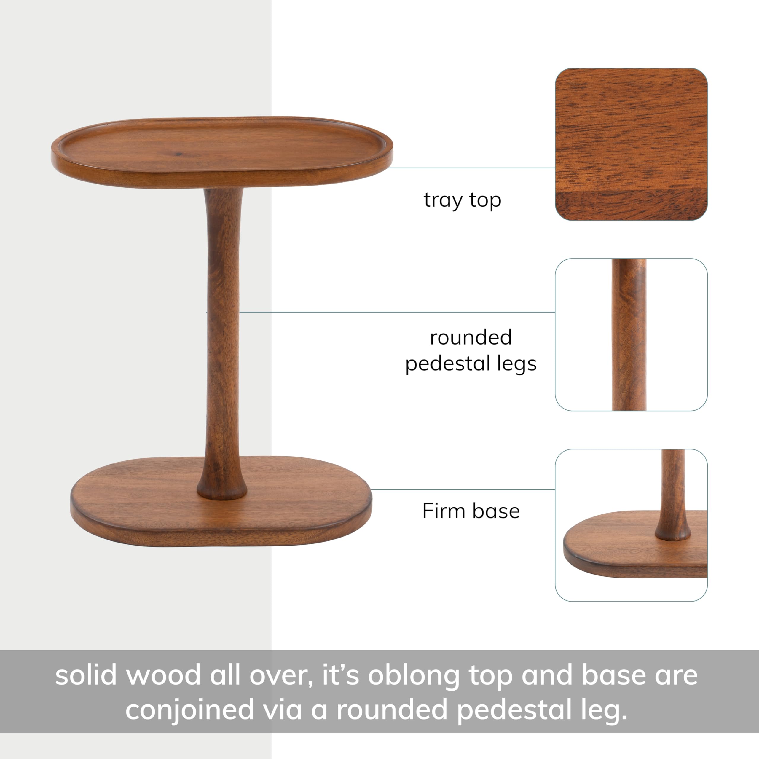 MH London C-Shaped Side Table – Solid Wood Modern End Table, Handcrafted For Living Room, Bedroom, Office