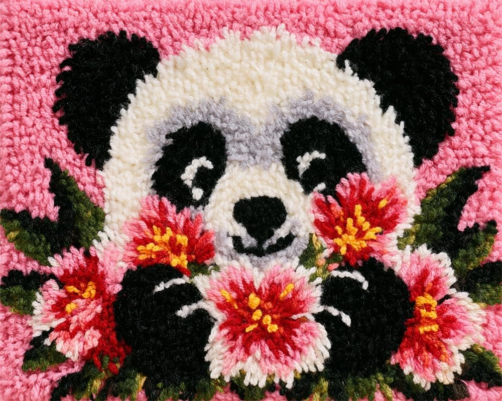 FWRTYCB Latch Hook Rug Kit Panda and Flower