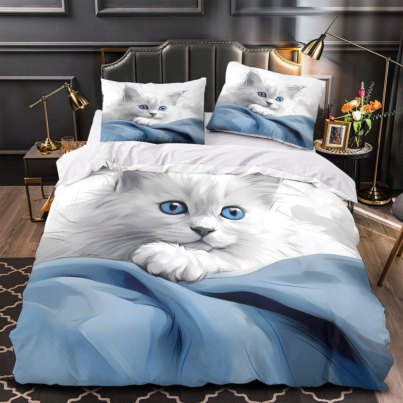 Parure de lit chaton blanc housse de couette lit simple 135x200 cm