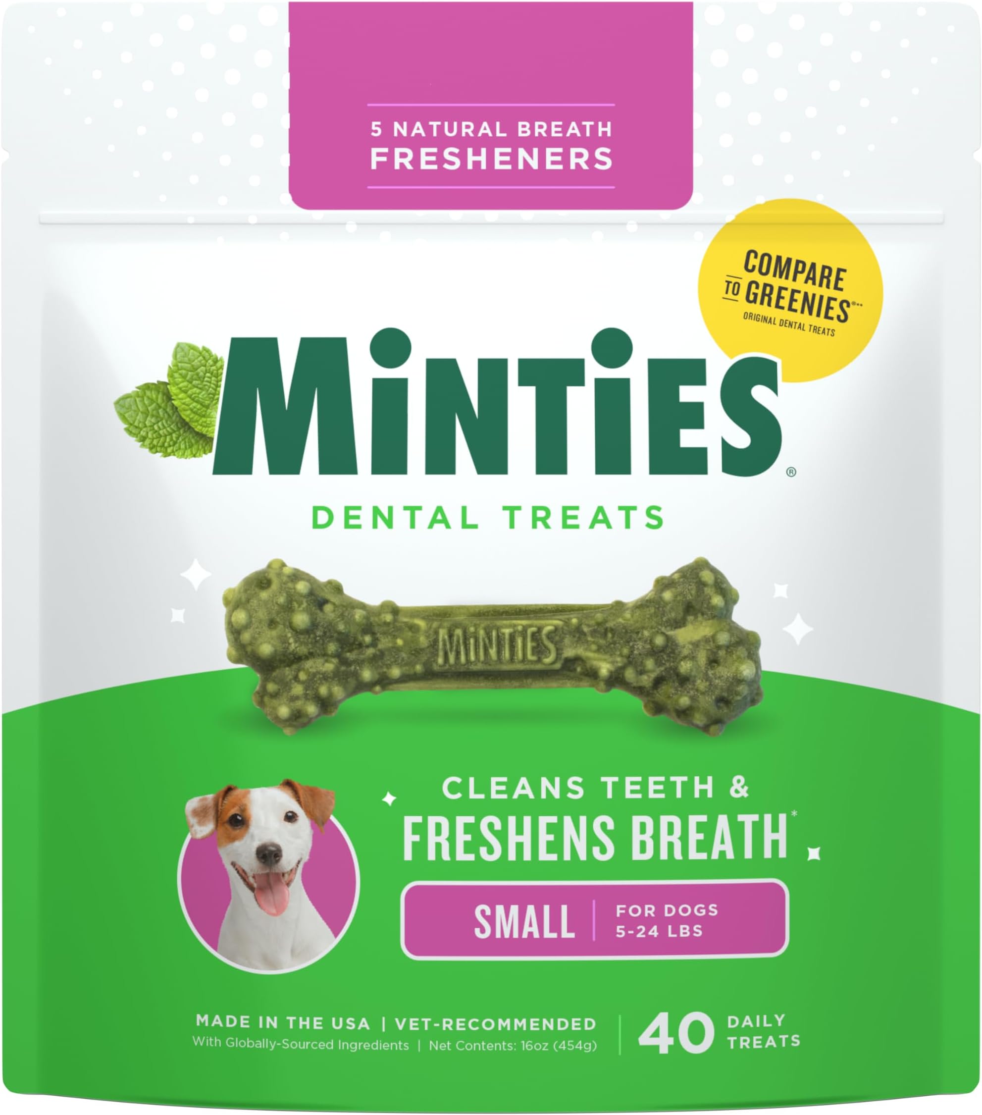 Minties VetIQ Dog Dental Bone Treats, Dental Chews For Dogs, (Perfect For Tiny/Small Dogs Under 40 Lbs),