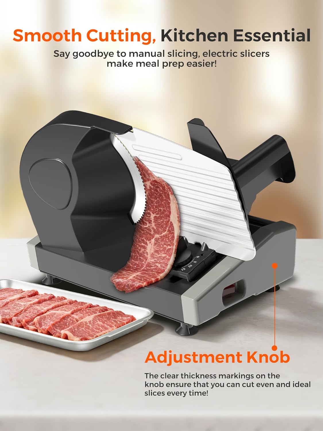 200W Electric Meat Slicer for Commercial & Home, Adjustable Thin Deli Food Slicer Cutter, 7.5" Stainless Steel Blade, Pure Copper Motor, ETL Certified, Precision Kitchen Tool for Bread Meat Bacon