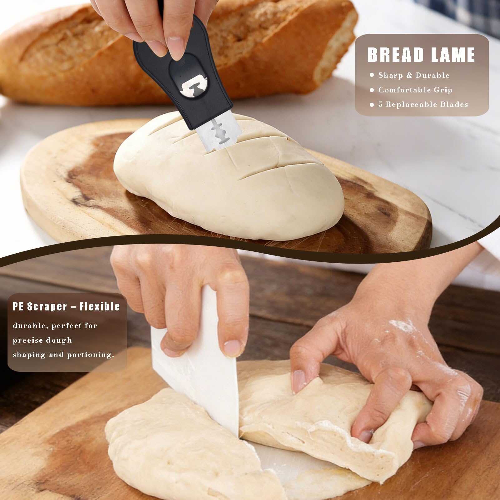 Cestino Lievitazione Pane Ovale 25cm con Taglierino per Pane,Tela di Lino,Cesto Lievitazione per Impasto,Pizza,Banneton Ovale per Panettieri Artigianali e Professionisti