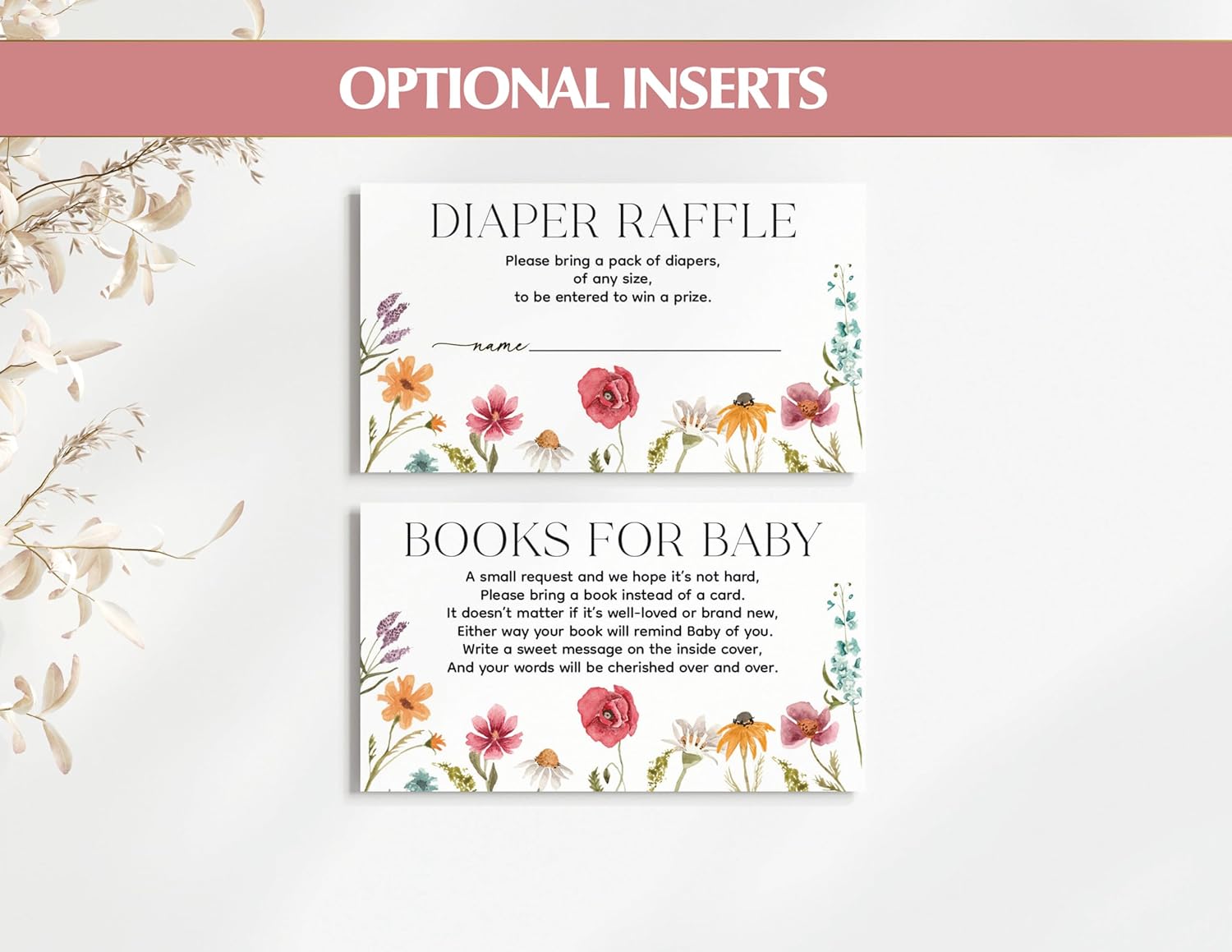 All Ewired Up Baby in Bloom Shower Invitations with Envelopes and Diaper Raffle Tickets and Baby Book Cards, Boho Wildflower Gender Reveal Party Baby Shower Activities Supplies, Personalized