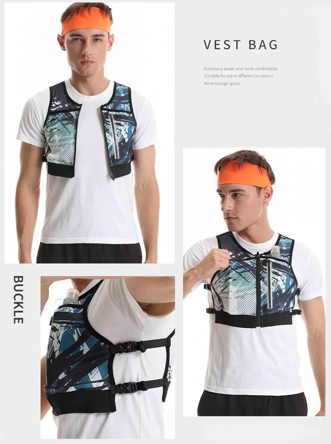 Mesh Hydration Vest Pack for Running Hiking Cycling, Adjustable Chest Bag with Water Bottle Pockets