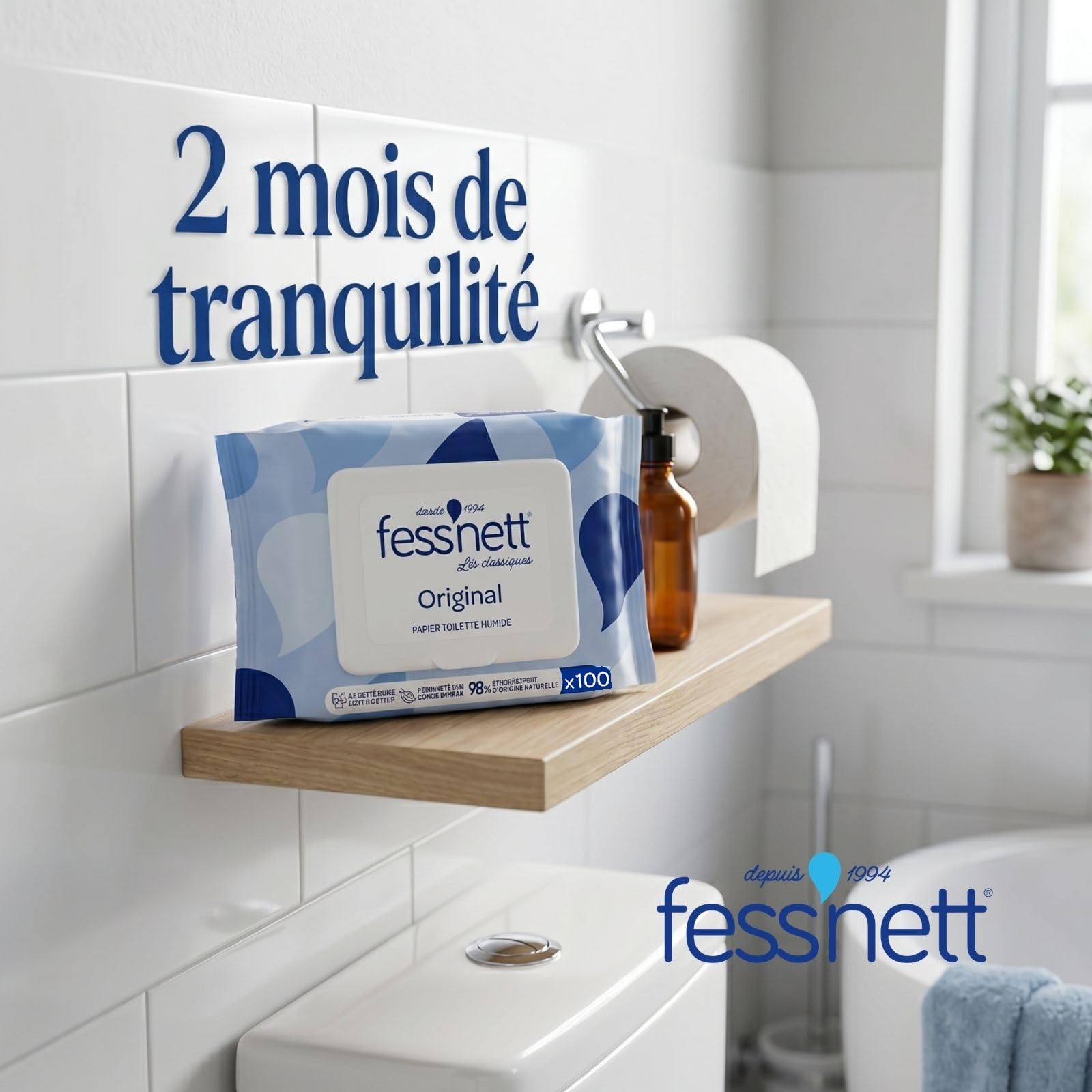 Fess'Nett - Papier Toilette Humide - Jetable WC - 16x100 Feuilles