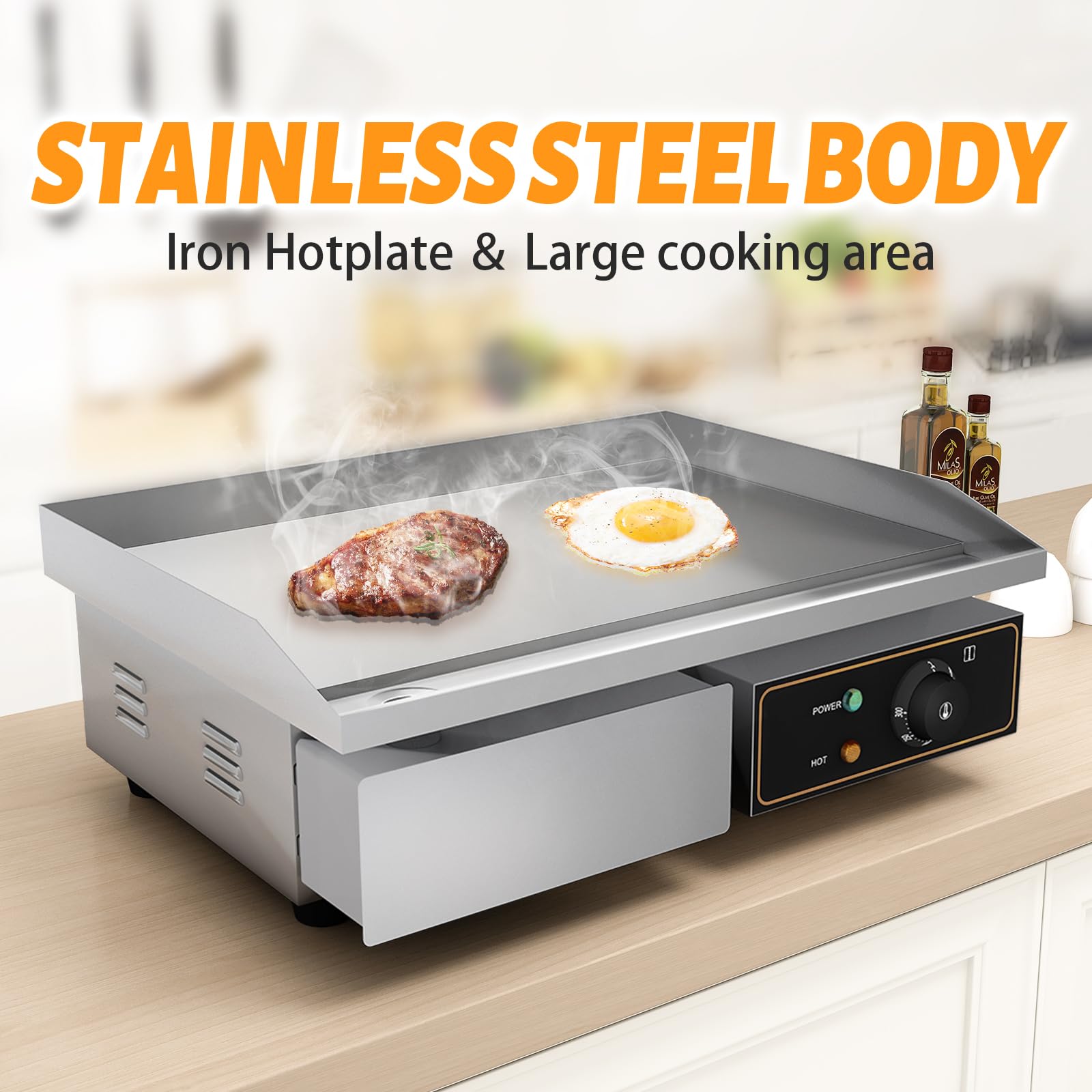 Piastra elettrica/Fry top professionale da banco Piastra riscaldante in acciaio inossidabile da cucina Controllo termostatico 3000W 55cm
