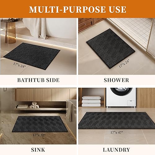 Miniatura 7 de YIHOUSE Alfombras de baño de 24 x 17 pulgadas, ultrafinas y antideslizantes, de secado rápido, absorbentes, para suelo de baño (negro, 24 x 17