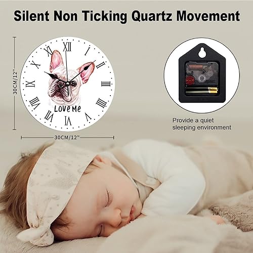 Miniatura 2 de Love Me - Reloj de pared redondo decorativo con diseño de bulldog francés, reloj de regalo para el dueño del bulldog francés, reloj de PVC, funciona