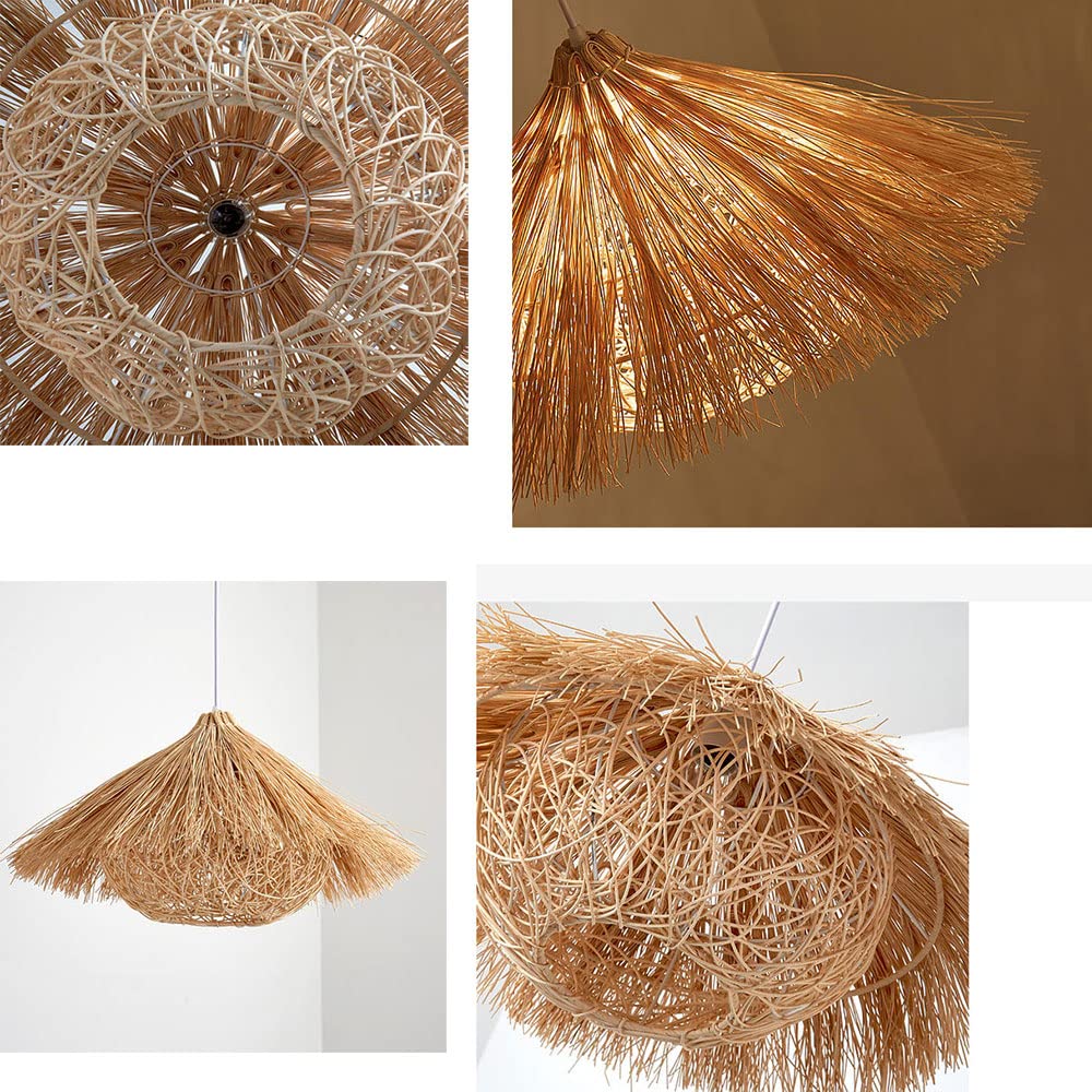 Candelabro De Mimbre Retro Con Pantalla De Lámpara Tejida De Nido De Pájaro Lámpara Colgante De Estilo Japonés De Bambú Natural Lámpara Colgante De Mimbre Para Sala De Estar Farmhouse De 1 Luces