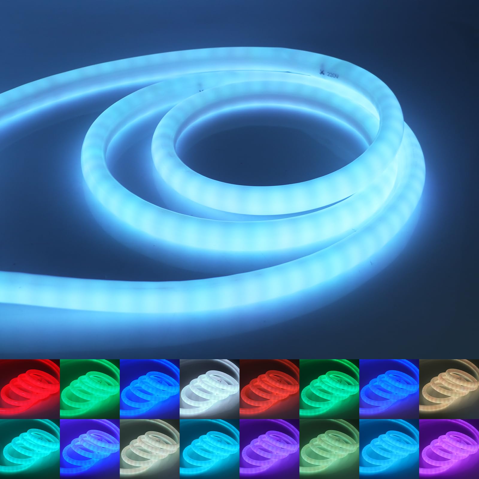 220V RGB tubo LED regulable [7m], 76 LED/m tira LED flexible impermeable de silicona recortable, SMD5050, diseño DIY, decoración para el hogar y tiendas