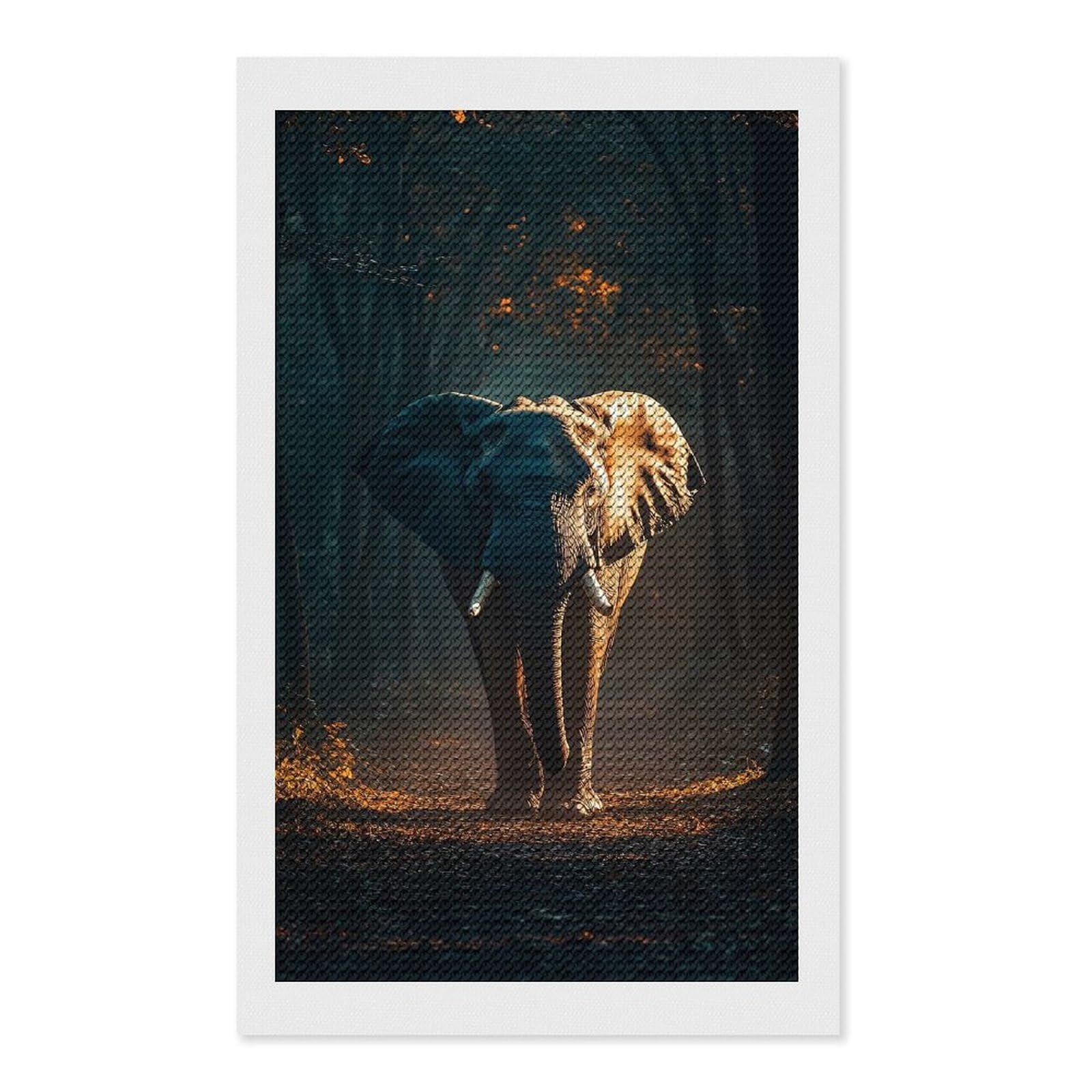 Junmoney Elephant in Forest Diamond Painting Canvas Set 12"x20", Mindful Craft Activity, Nice Detail and Sparkle, Farmhouse Decor, Birthday Gift