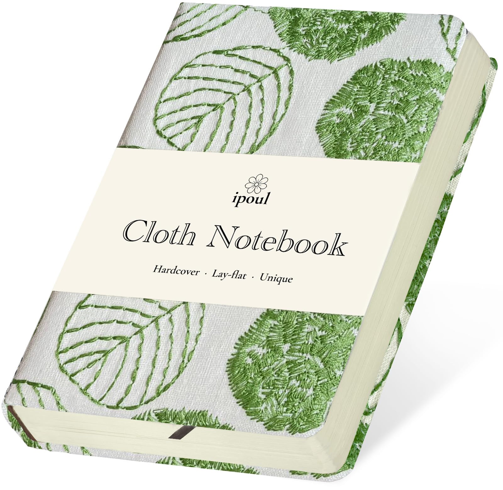 ipoul Pocket Notebook, A6, Small, Embroidered, Cute, Lay Flat, Hardcover, 4x6, Lined & Sketchbook, Personal Writing Journal for Women, White Leaf — image 1