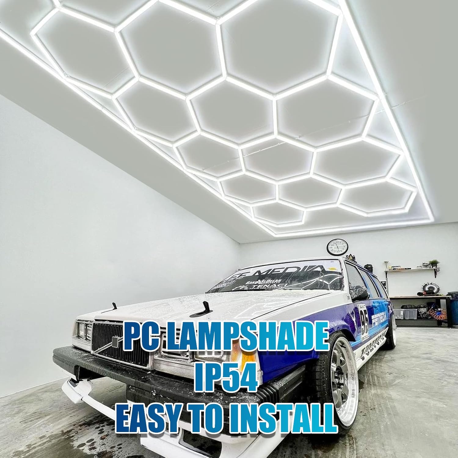 GOSLARLIT Hexagon LED Garage Lights,6500K Dimmable,Adjustable Brightness,Hexagon Gym Lights for Garage/Car Wash(15.88fts x 7.98fts)
